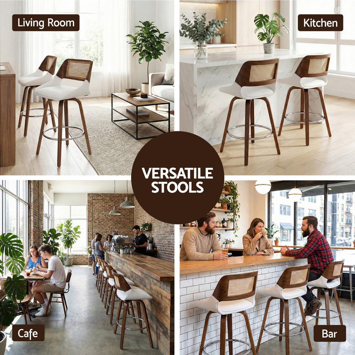 Artiss Wooden Bar Stools Set of 2 Swivel Kitchen Counter Stool Chair 60cm Seat Height