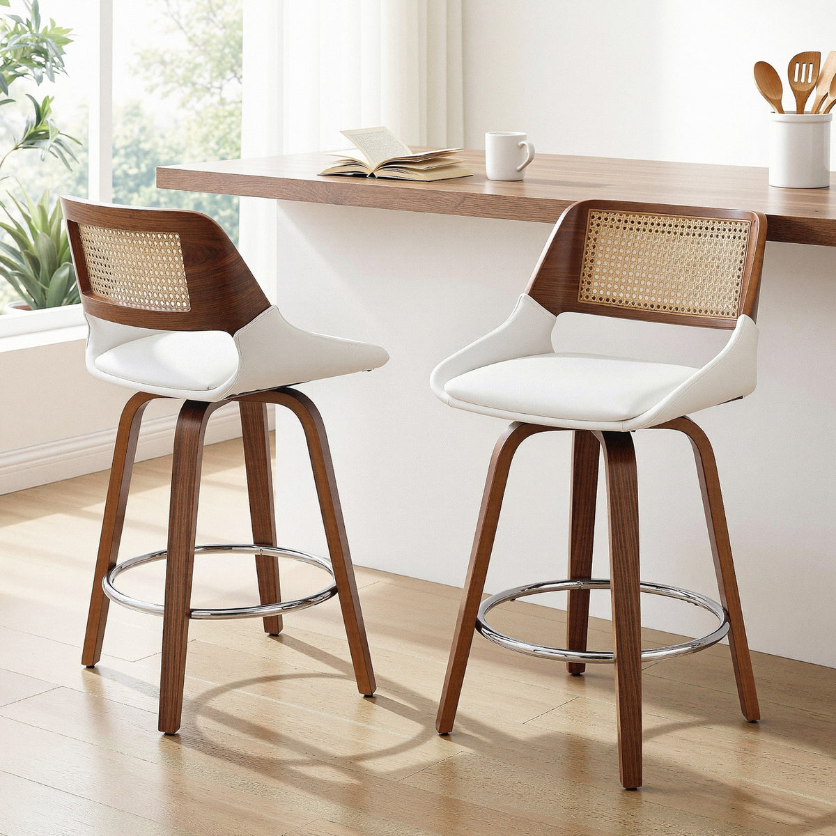 Artiss Wooden Bar Stools Set of 2 Swivel Kitchen Counter Stool Chair 60cm Seat Height