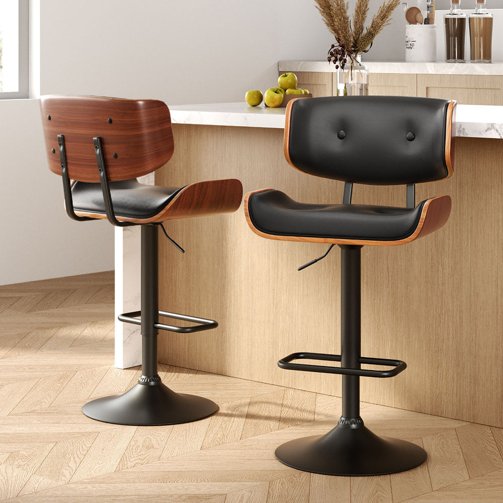 Artiss 2x Bar Stools Gas Lift Leather All Black
