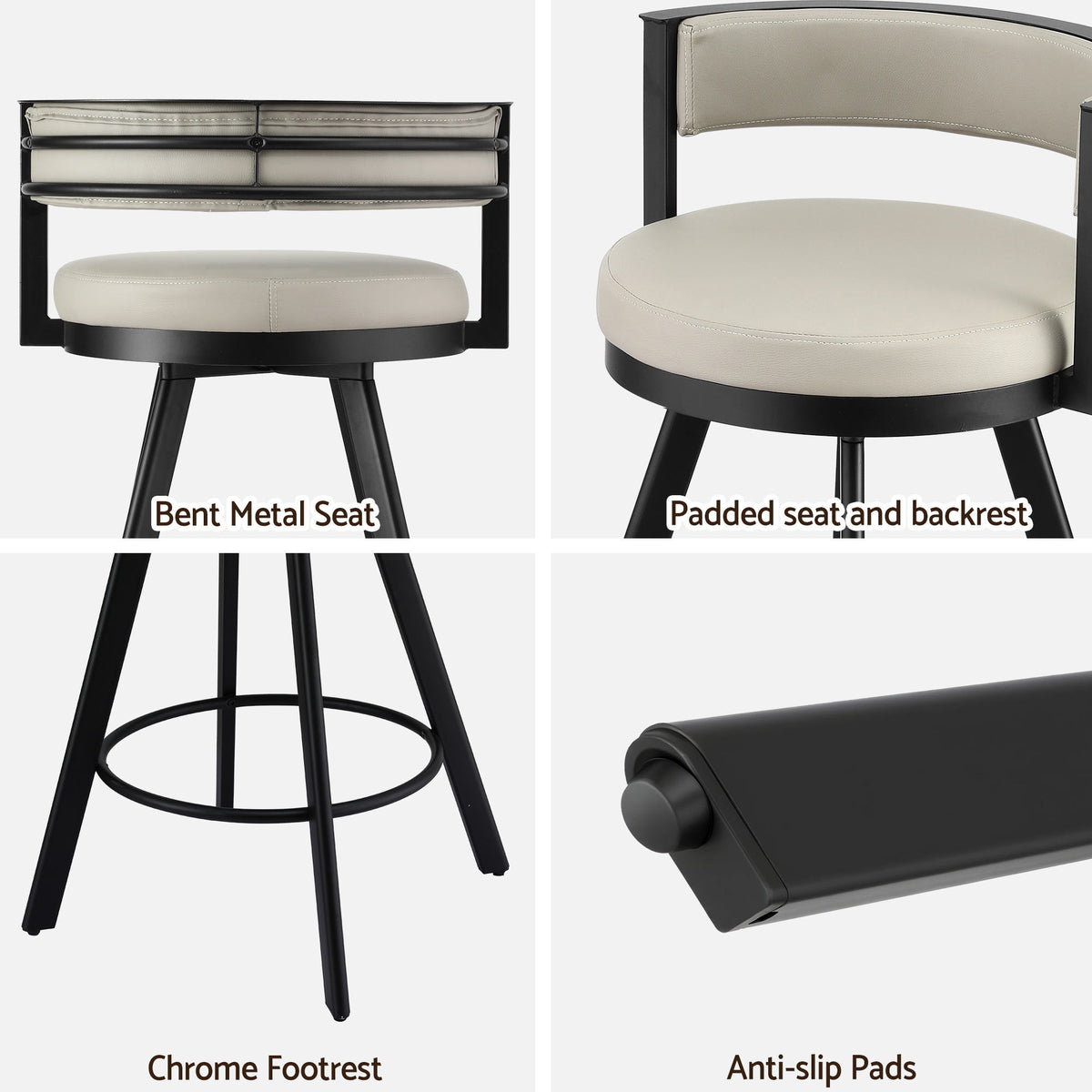 Artiss Bar Stools Set of 4 Swivel Kitchen Chair Metal Counter Beige Leather