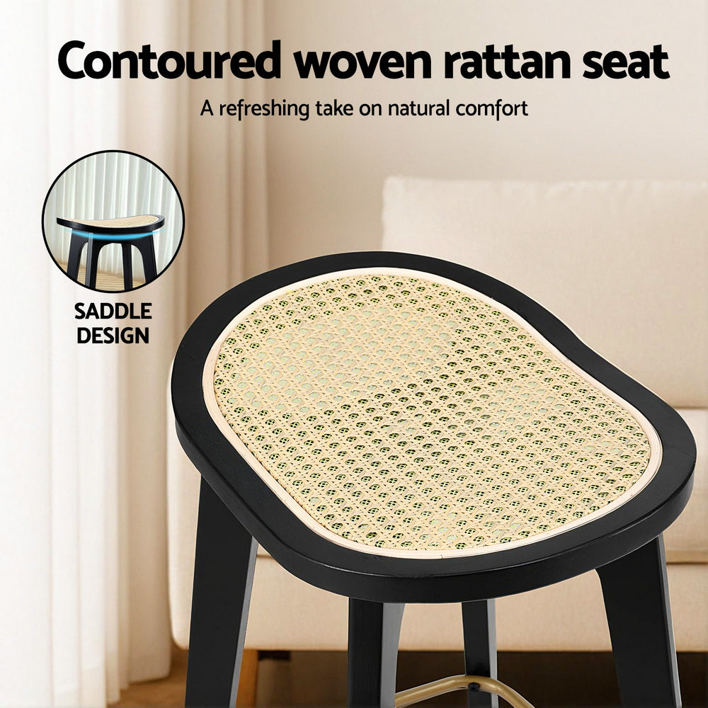 Artiss 4x Bar Stools Rattan Counter Kitchen Dinning Chair Bamboo Saddle Black