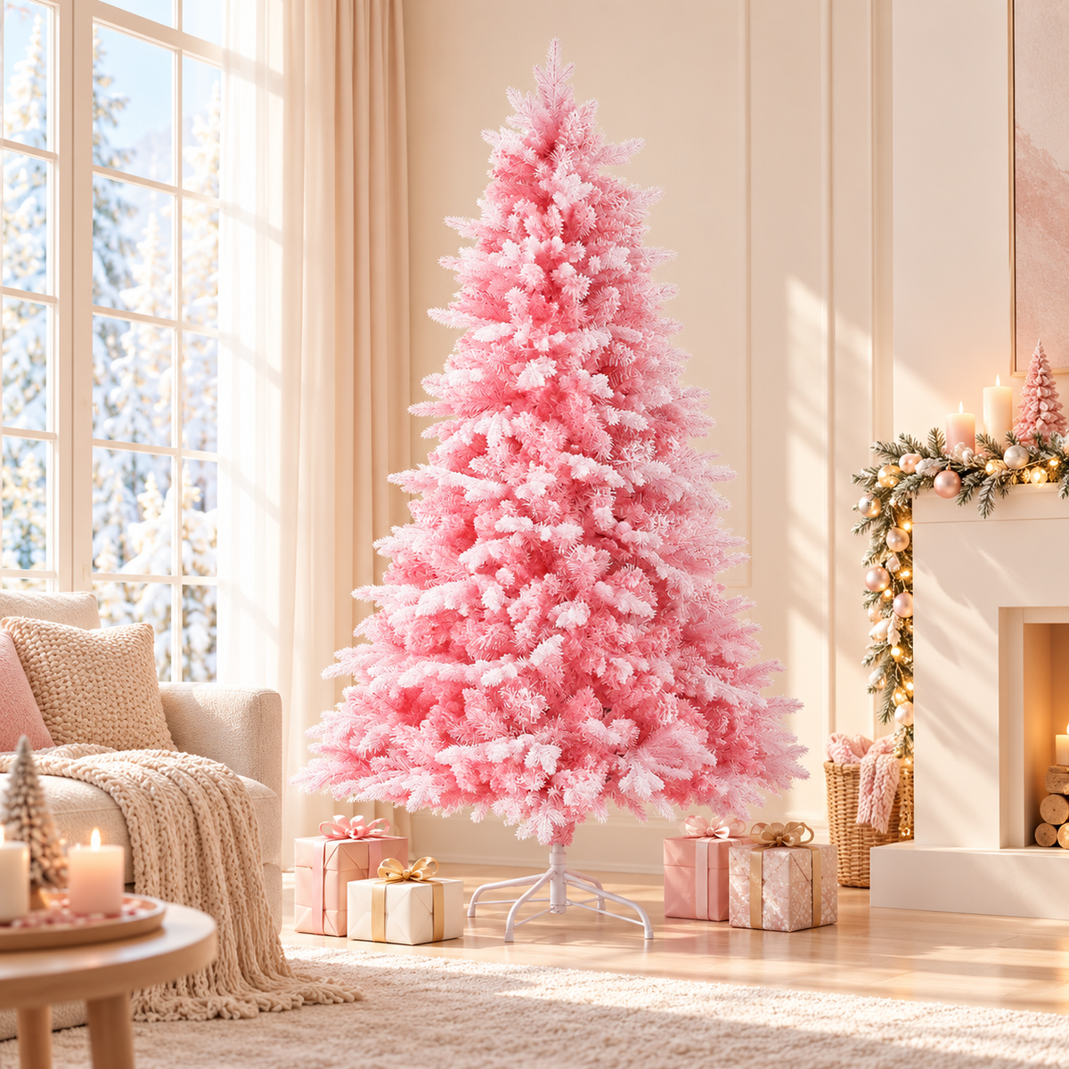 Jingle Jollys Christmas Tree 1.8m Pink Xmas Tree Snowy Party Decor 810 Tips