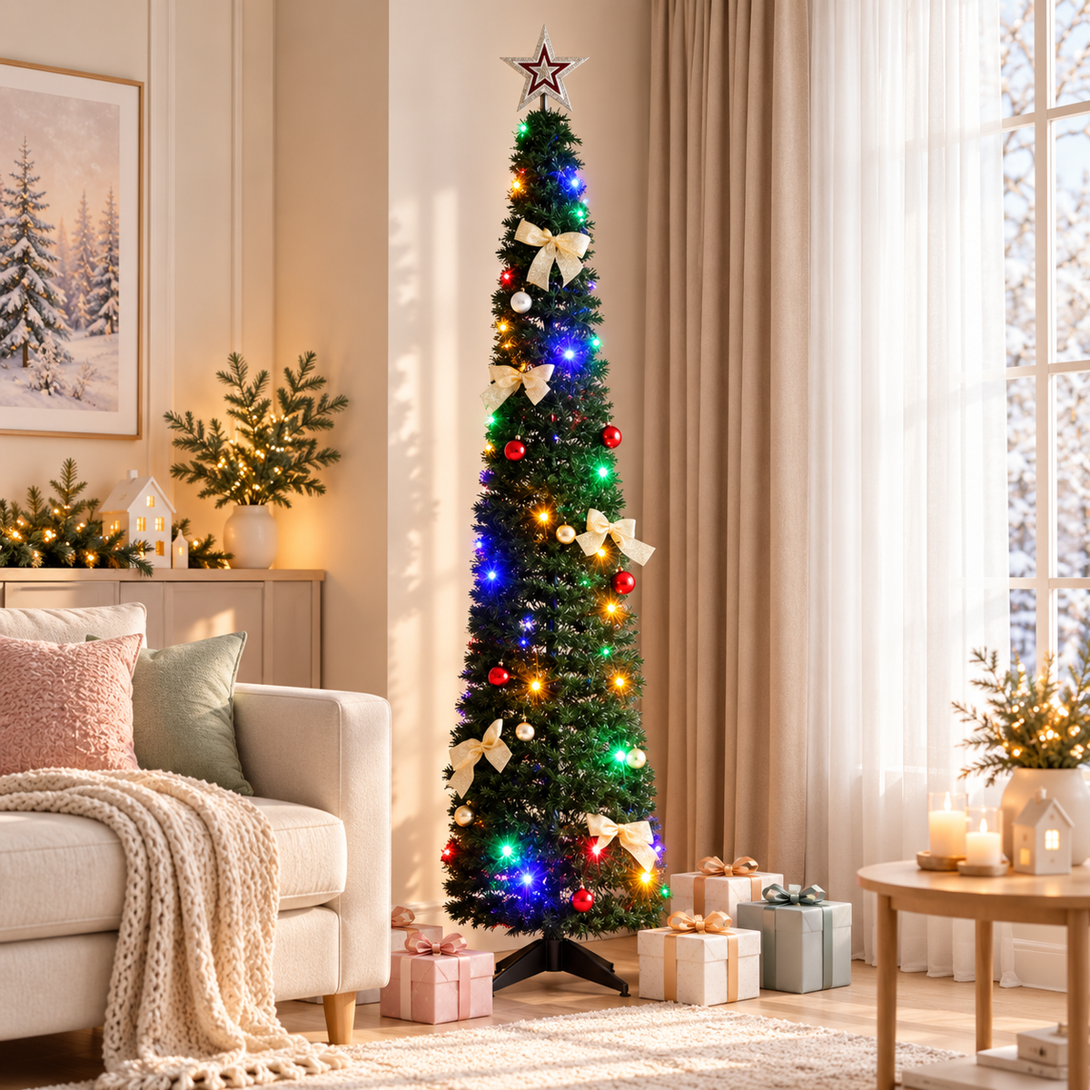 Jingle Jollys Pop Up Christmas Tree Pre Decorated Multicolour LED 155cm