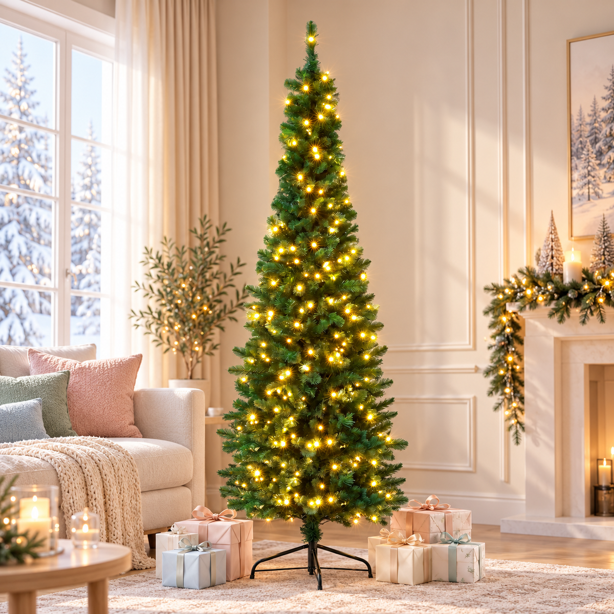 Jingle Jollys 1.8m Pre-Lit Christmas Tree Slim Pencil Xmas Tree Corner Tree