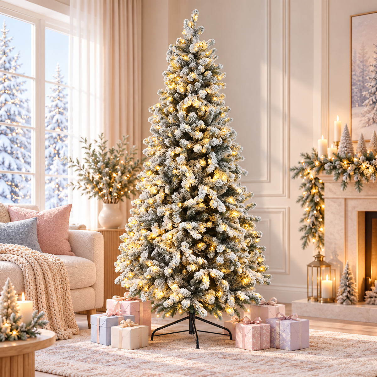 Jingle Jollys Christmas Tree 1.8m Snow Flocked LED Xmas Decoration 8 Light Modes