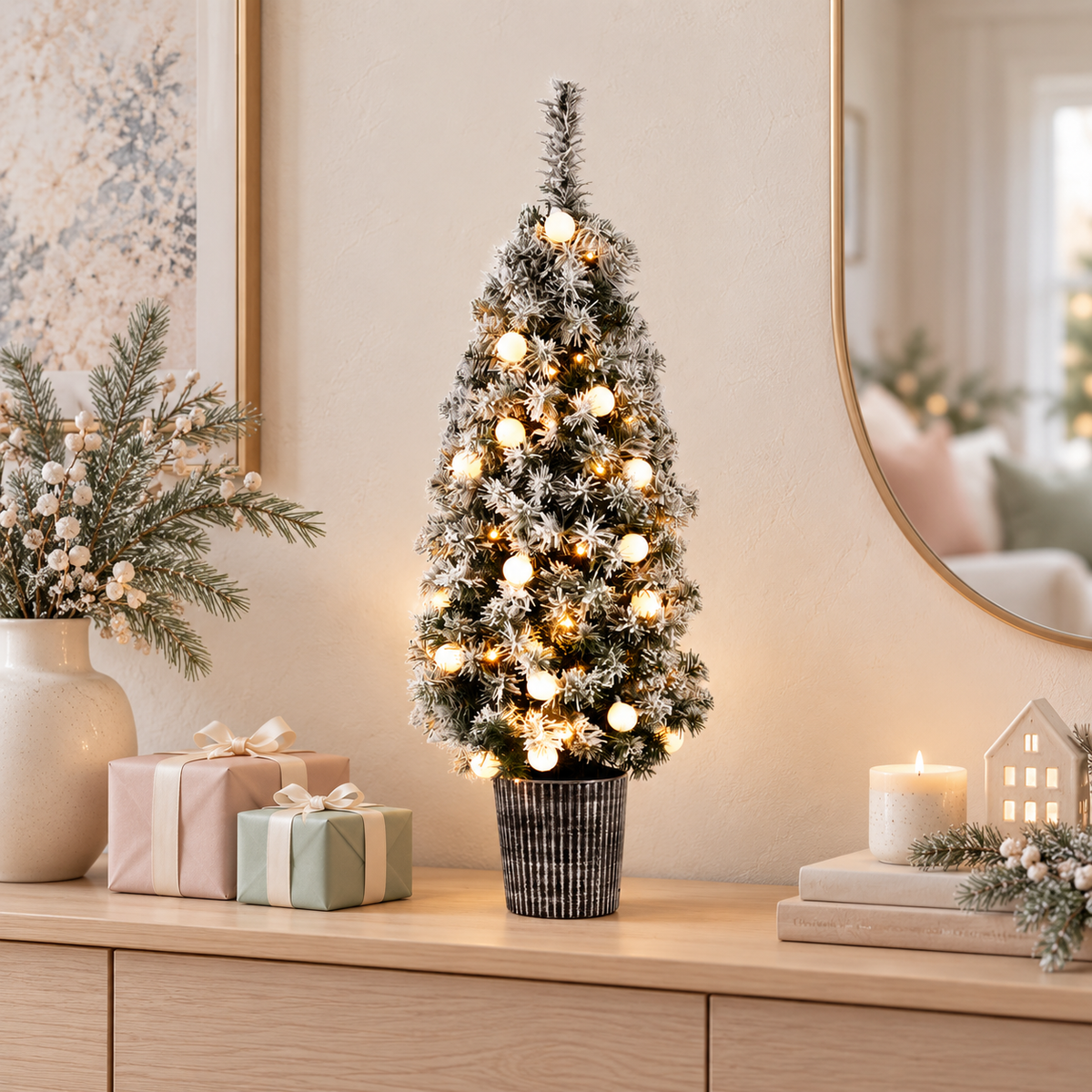 Jingle Jollys Christmas Tree 1.2M Potted Snowy Xmas Tree