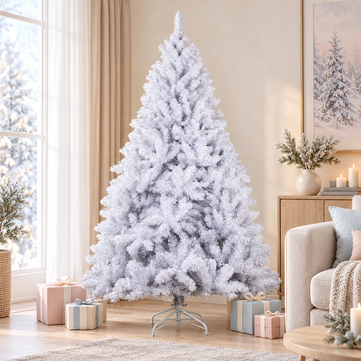 Jingle Jollys Christmas Tree 2.1m 1000 White Tips Xmas Tree Decorations