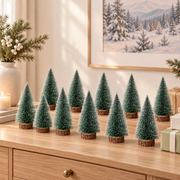 15 Pcs Miniature Xmas Tree White Snow Home Decoration Multi Purpose Desktop Mini Pine Tree for Indoor Party 3.9in