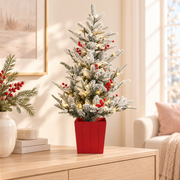 Jingle Jollys Christmas Tree 1M LED Potted Xmas Party Decor Red Barries Flocked