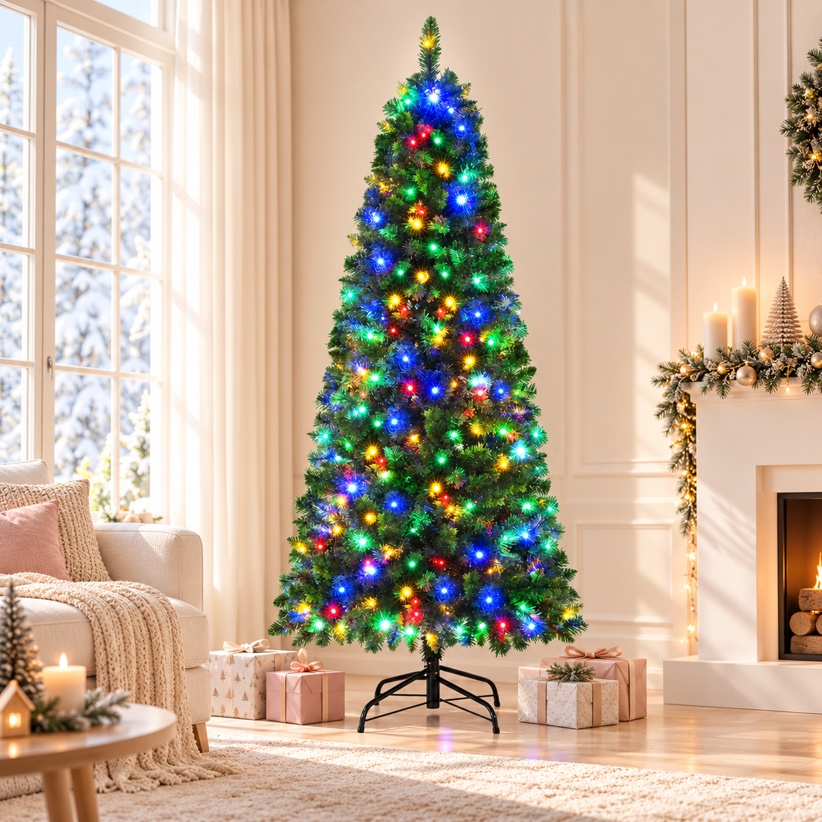 Jingle Jollys 1.8M Pre-lit Christmas Tree 8 Mode Multi Colour 200 LED Light Xmas