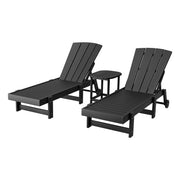 Gardeon Sun Lounge Lounger Table and Chairs Beach Chair HDPE Patio Outdoor Furniture Wheels Black