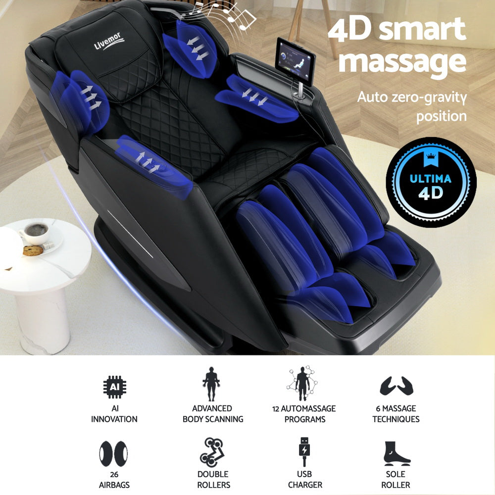 Livemor 4D Massage Chair Recliner SL Track Full Body Zero Gravity Massager Heated AI Body Scan REILY