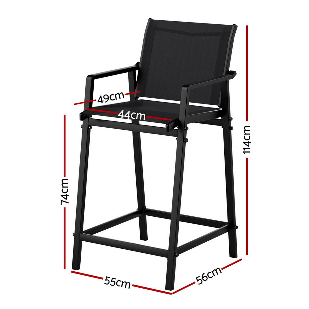Gardeon 2PC Outdoor Bar Stools Steel Dining Chairs Patio Furniture Garden Black