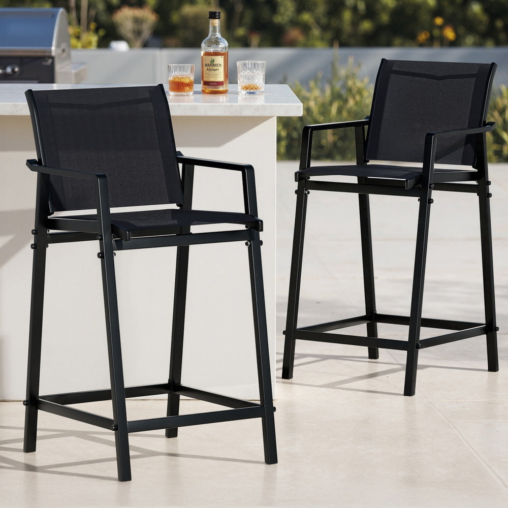 Gardeon 2PC Outdoor Bar Stools Steel Dining Chairs Patio Furniture Garden Black