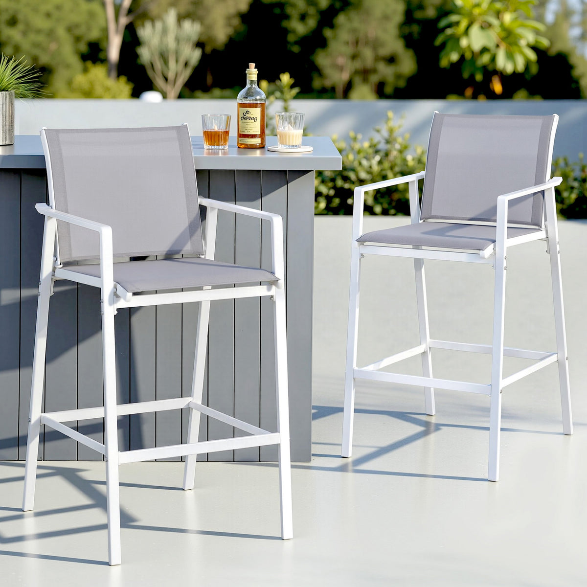 Gardeon 2PC Outdoor Bar Stools Dining Chairs Patio Furniture Garden Steel Textilene White