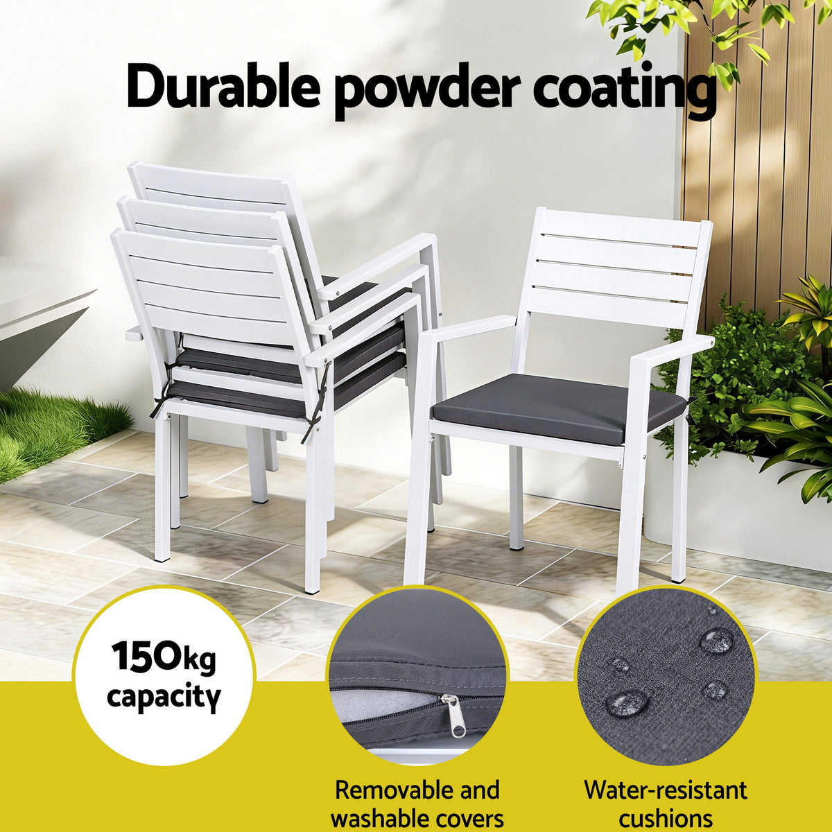 Gardeon 4PC Outdoor Dining Chairs Stackable Aluminum Lounge Chair Patio Furniture