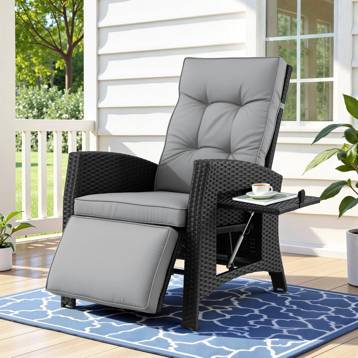 Gardeon Outdoor Recliner Chairs Sun lounge Wicker Lounger Patio Furniture Adjustable Black