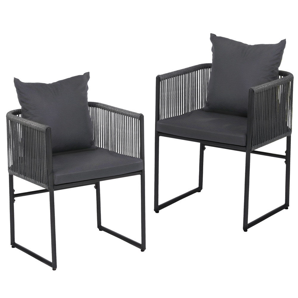 Gardeon 2PC Outdoor Dining Chairs Woven Rope Chair Patio Furniture Garden Steel