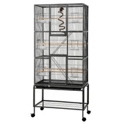 i.Pet 176cm 3-Tier Large Bird Cage Aviary with Ladder Parrot Budgie Wheels Black