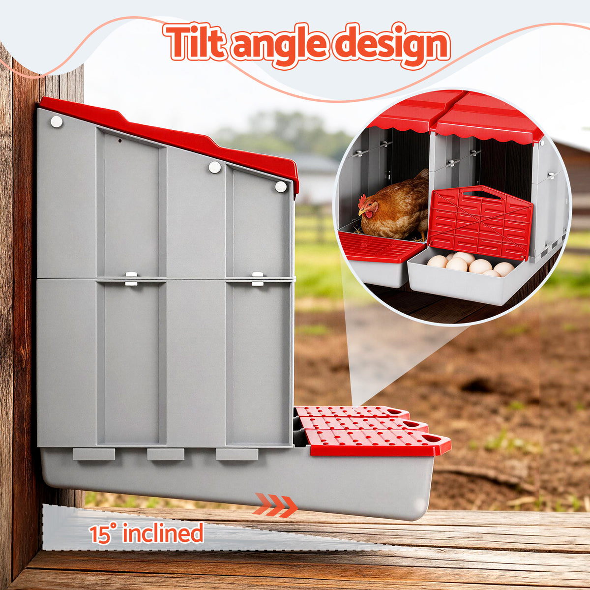 i.Pet Chicken Nesting Box 3 Hole Roll Away Poultry Hen Laying Egg Hutch Red