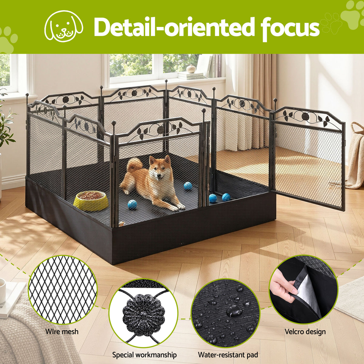 i.Pet Pet Dog Playpen Heavy-Duty Enclosure Multi-Configuration Indoor Outdoor Black