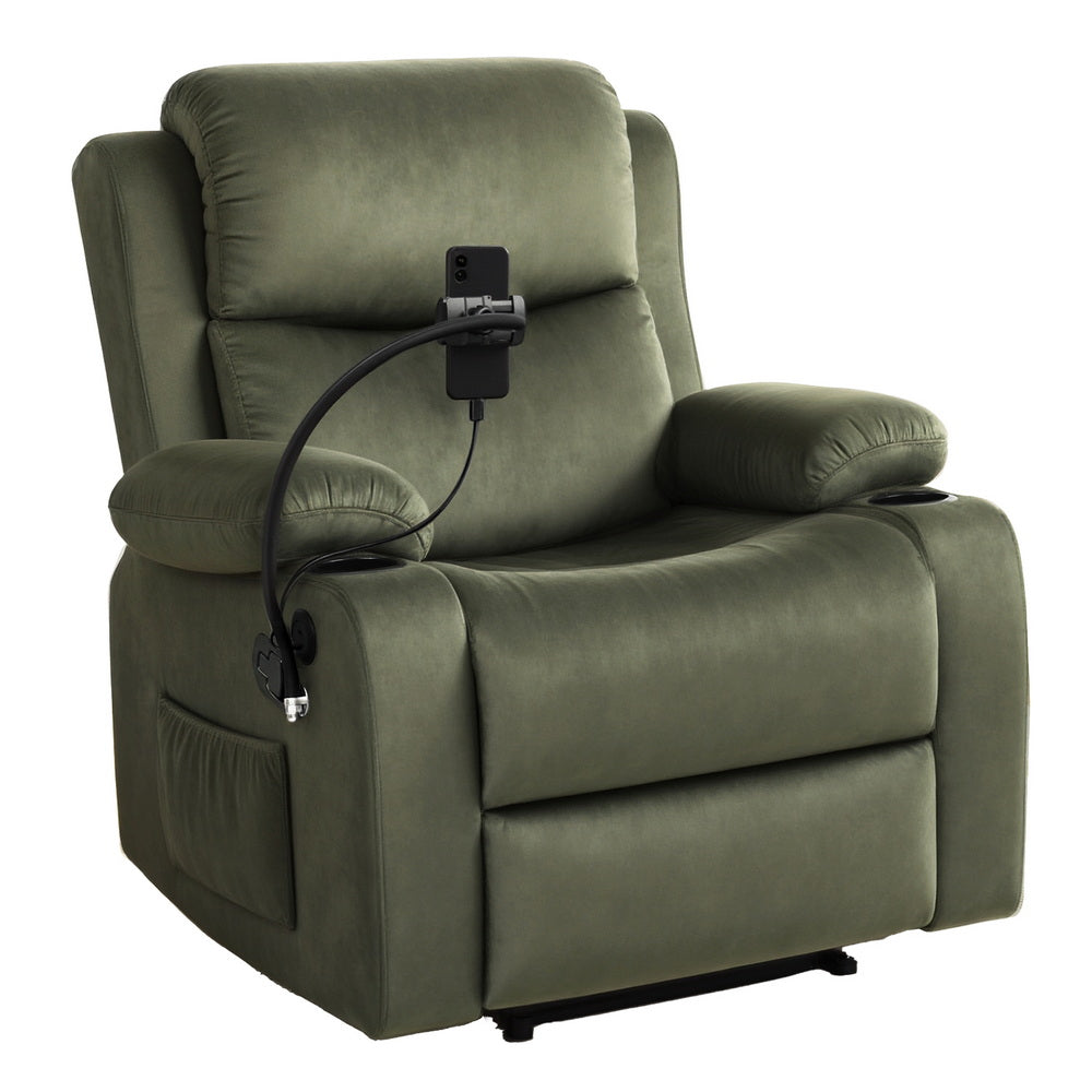 Artiss Recliner Chair Heated Massage Chair with Phone Holder Velvet