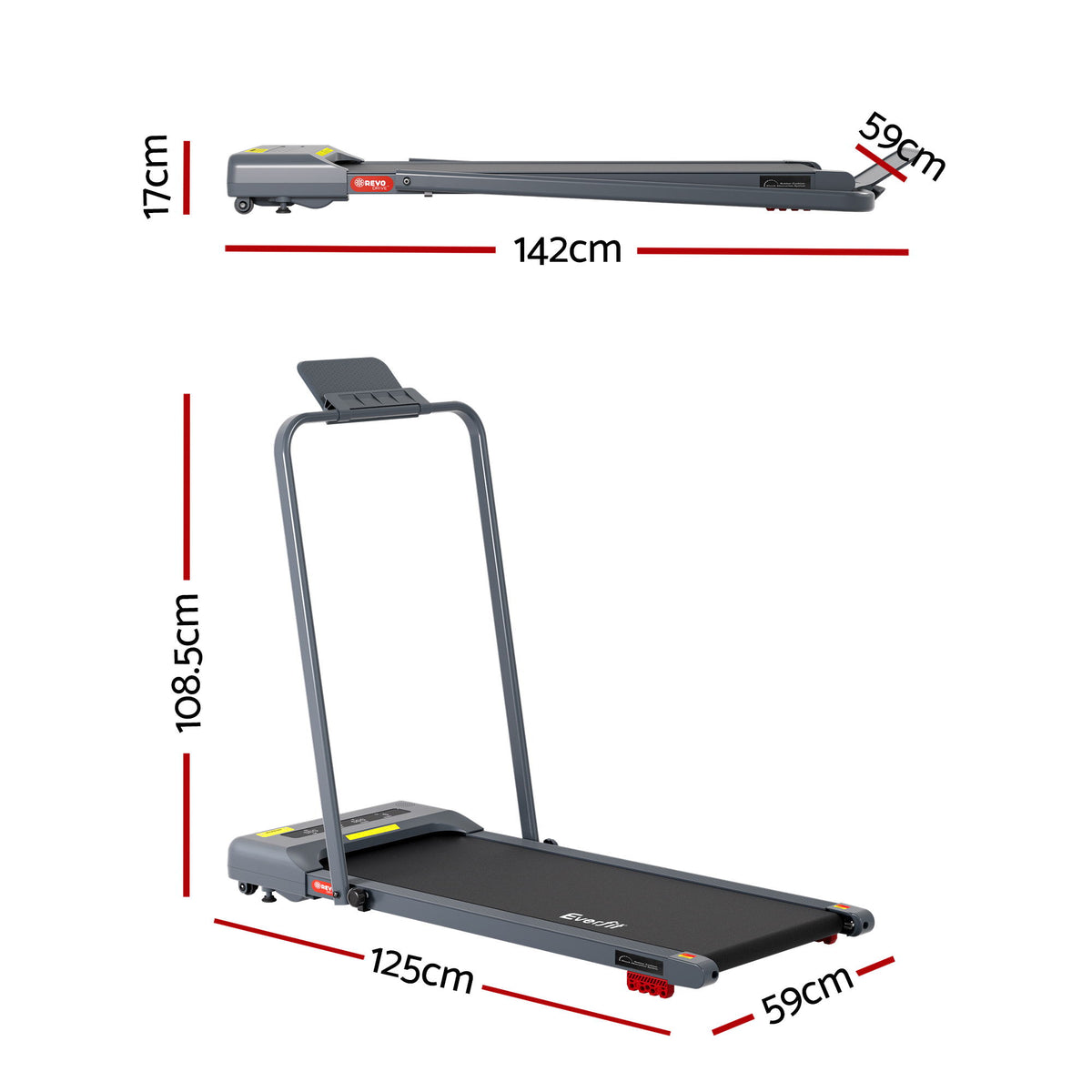 Everfit Treadmill Electric Walking Pad Incline Under Desk 380mm Grey