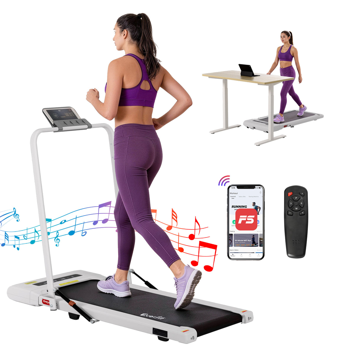 Everfit Treadmill Electric Walking Pad Under Desk Home Gym Fitness 400mm White