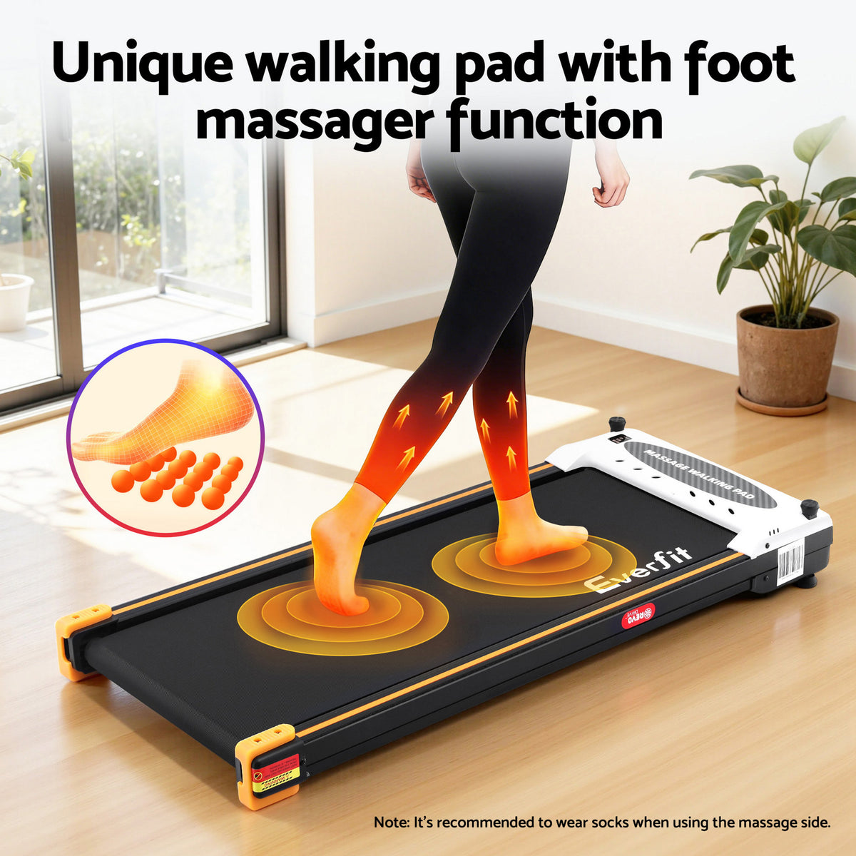 Everfit 2 Side Walking Pad Treadmill with Massage Function Fitness 380mm Black
