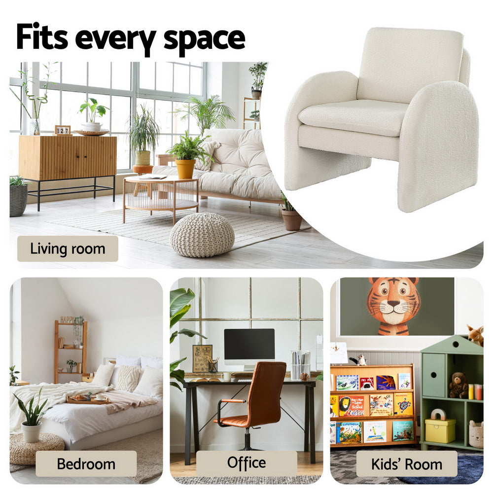 Artiss Armchair Accent Chair Lounge Tub Sofa Couch Curved Arm Seat Boucle White