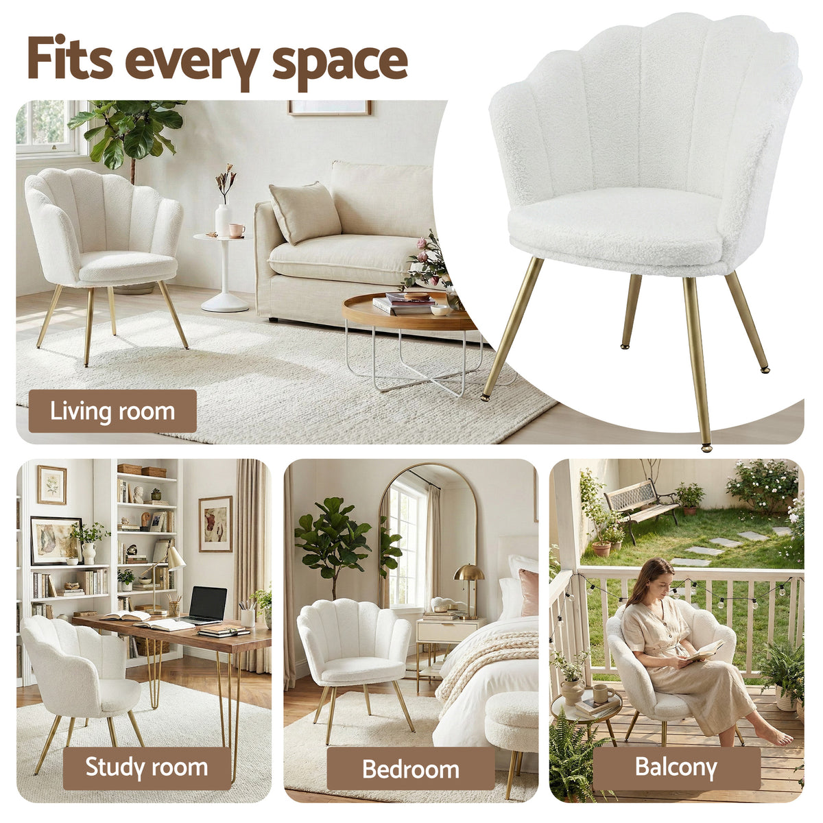 Artiss Armchair Teddy Fleece White Callista