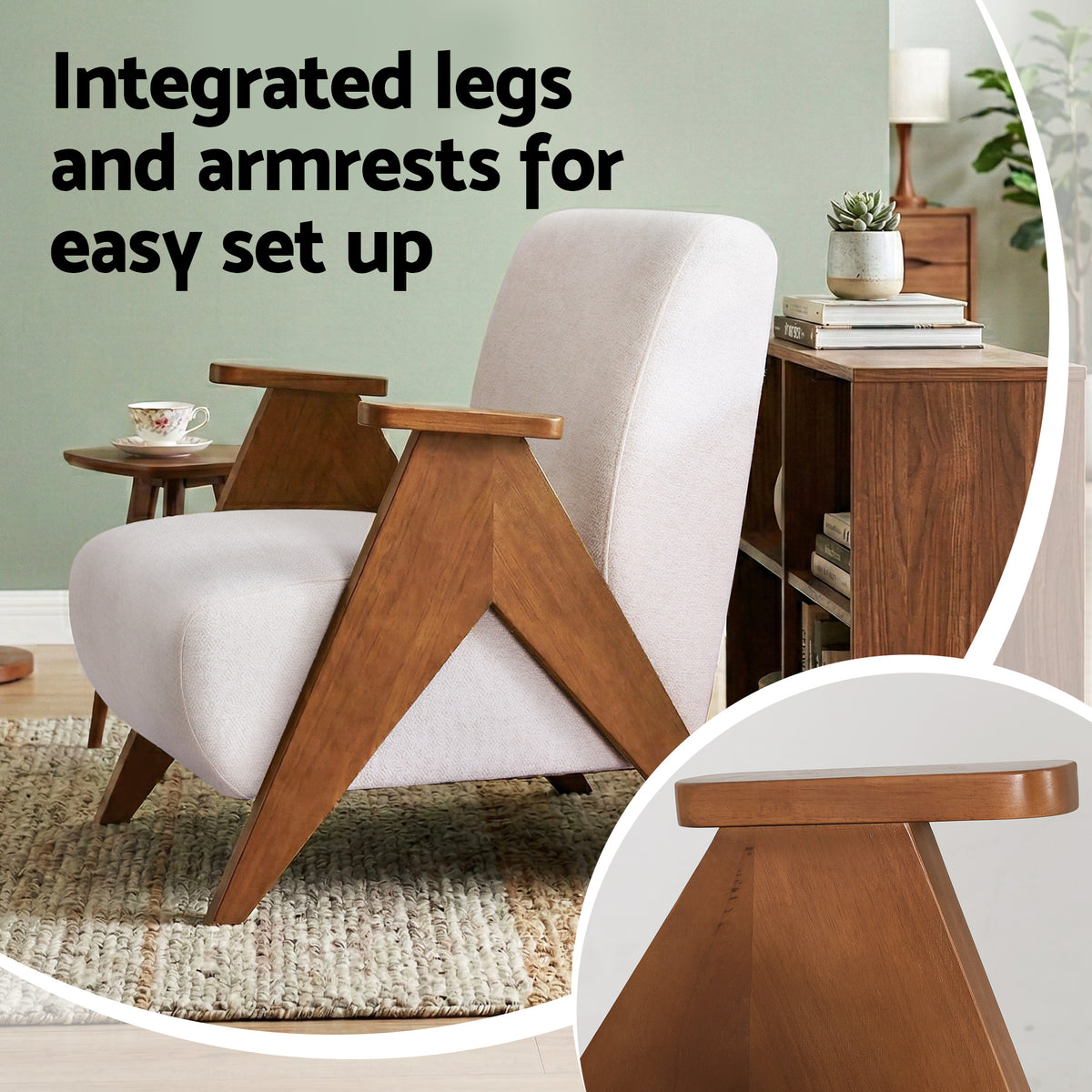 Artiss Armchair Accent Chair Sturdy Upholstered Solid Wood Chenille Fabric White