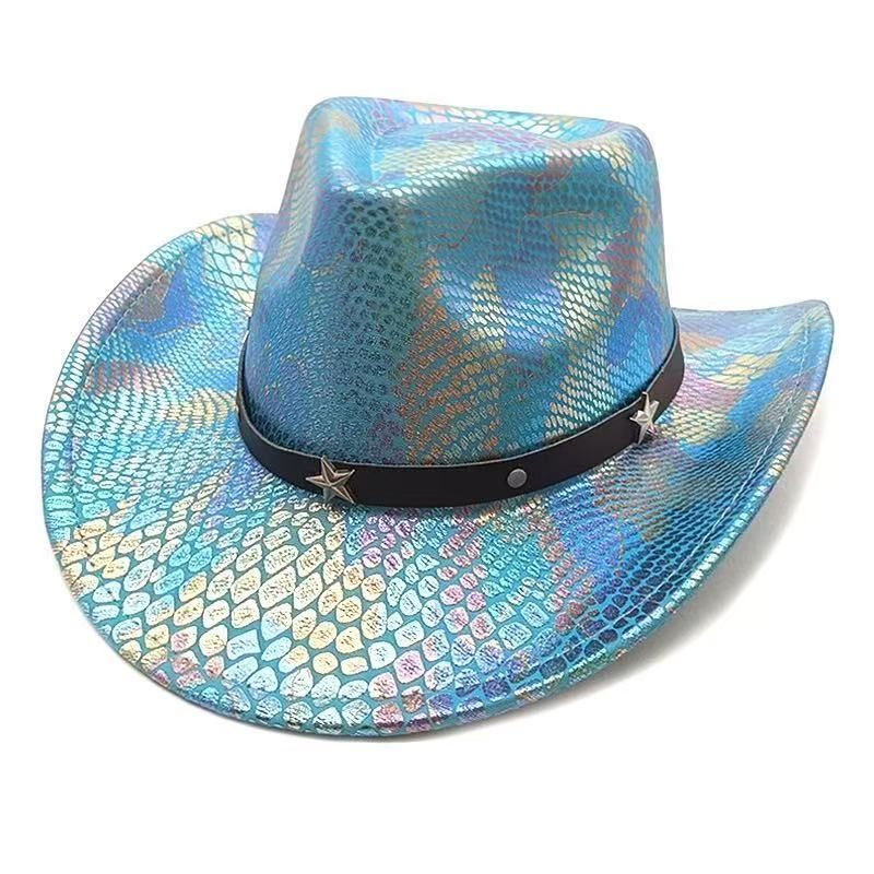 iridescent cowboy hat, party hat, autumn winter hat, unisex wide brim hat, Halloween costume hat, western themed hat, iridescent accessories, mens womens costume hat - 10 - Size M
