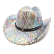 iridescent cowboy hat, party hat, autumn winter hat, unisex wide brim hat, Halloween costume hat, western themed hat, iridescent accessories, mens womens costume hat - 2 - Size M