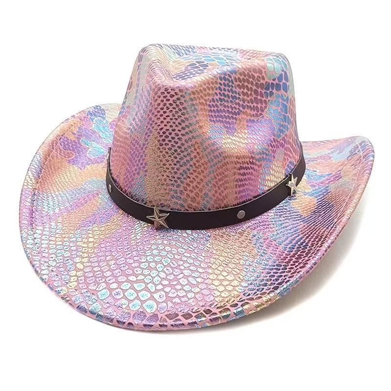 iridescent cowboy hat, party hat, autumn winter hat, unisex wide brim hat, Halloween costume hat, western themed hat, iridescent accessories, mens womens costume hat - 3 - Size M