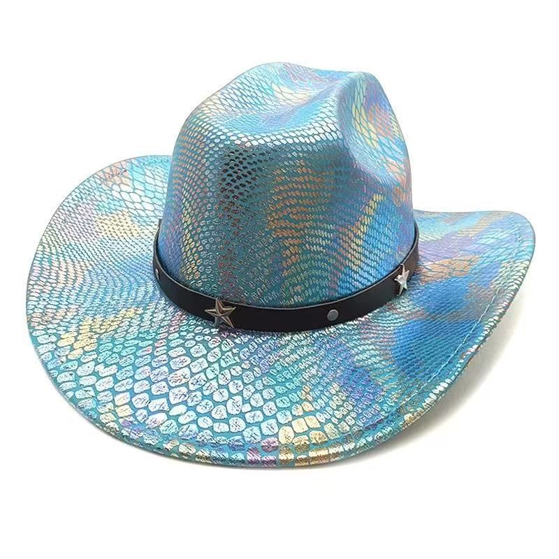 iridescent cowboy hat, party hat, autumn winter hat, unisex wide brim hat, Halloween costume hat, western themed hat, iridescent accessories, mens womens costume hat - 3 - Size M