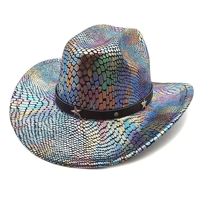 iridescent cowboy hat, party hat, autumn winter hat, unisex wide brim hat, Halloween costume hat, western themed hat, iridescent accessories, mens womens costume hat - 4 - Size M