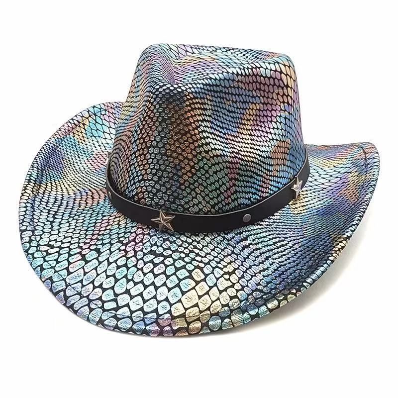 iridescent cowboy hat, party hat, autumn winter hat, unisex wide brim hat, Halloween costume hat, western themed hat, iridescent accessories, mens womens costume hat - 5 - Size M