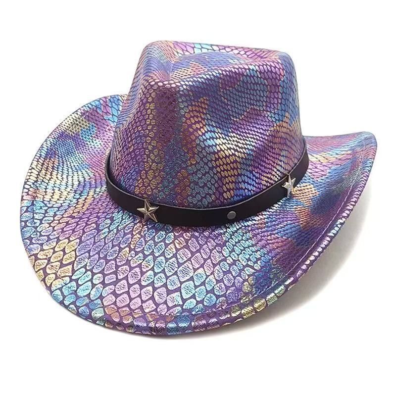 iridescent cowboy hat, party hat, autumn winter hat, unisex wide brim hat, Halloween costume hat, western themed hat, iridescent accessories, mens womens costume hat - 7 - Size M