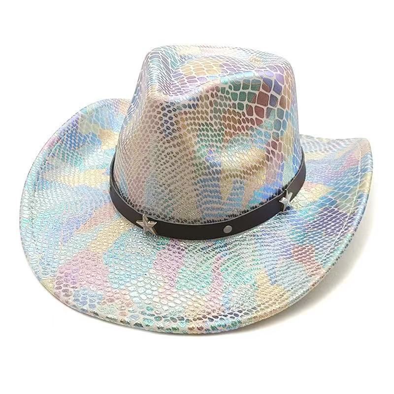 iridescent cowboy hat, party hat, autumn winter hat, unisex wide brim hat, Halloween costume hat, western themed hat, iridescent accessories, mens womens costume hat - 8 - Size M