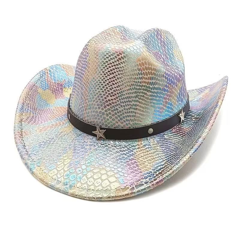 iridescent cowboy hat, party hat, autumn winter hat, unisex wide brim hat, Halloween costume hat, western themed hat, iridescent accessories, mens womens costume hat - 9 - Size M