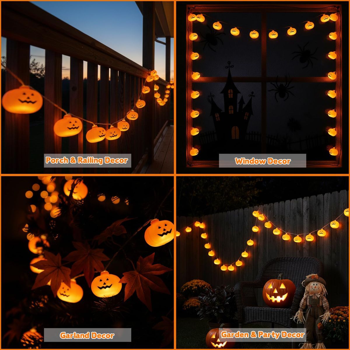 Halloween LED Lights Pumpkin String Lights Battery-Powered Lights Waterproof - Yellow - Size 1.5m 10-LED light