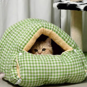 Large Cat Beds for Indoor Closed/Open Cats Pet Bed Switchable Large Cat Cave for Pet Cat House Safe Cat Small Dog Bed Selfwarming Cat Dog Shelter for Winter - Green