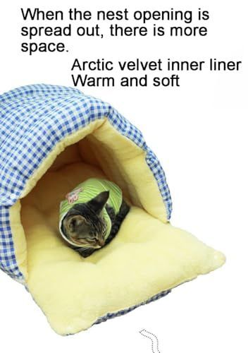 Large Cat Beds for Indoor Closed/Open Cats Pet Bed Switchable Large Cat Cave for Pet Cat House Safe Cat Small Dog Bed Selfwarming Cat Dog Shelter for Winter - Green