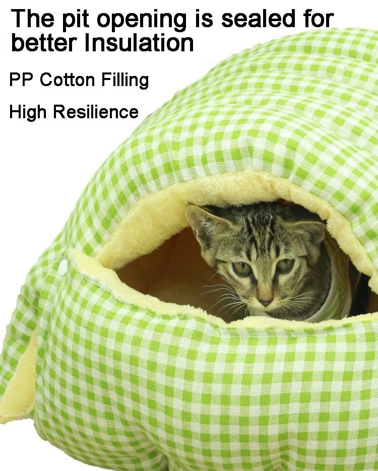 Large Cat Beds for Indoor Closed/Open Cats Pet Bed Switchable Large Cat Cave for Pet Cat House Safe Cat Small Dog Bed Selfwarming Cat Dog Shelter for Winter - Green