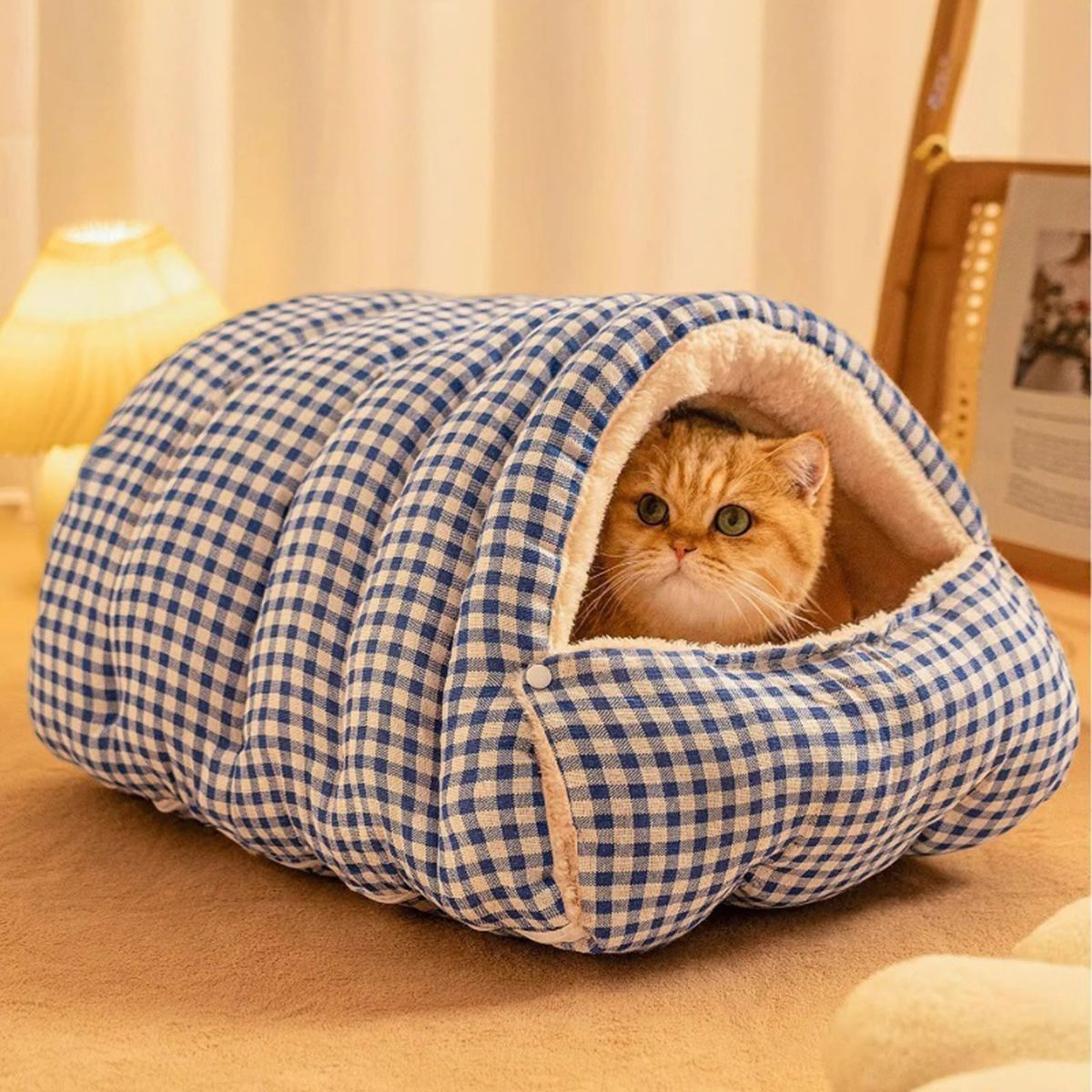 Large Cat Beds for Indoor Closed/Open Cats Pet Bed Switchable Large Cat Cave for Pet Cat House Safe Cat Small Dog Bed Selfwarming Cat Dog Shelter for Winter - Green