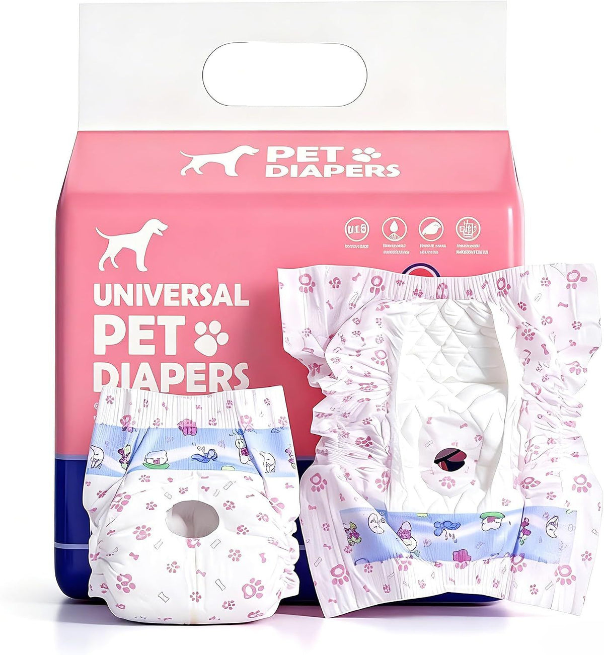 Pet Diapers for Female Dogs, 10-Pack Disposable, Super Absorbent & Leak-Proof, Breathable, Cute Patterns, Long-Lasting Dryness for Indoor Use – Also for Goats, XL (Pink)