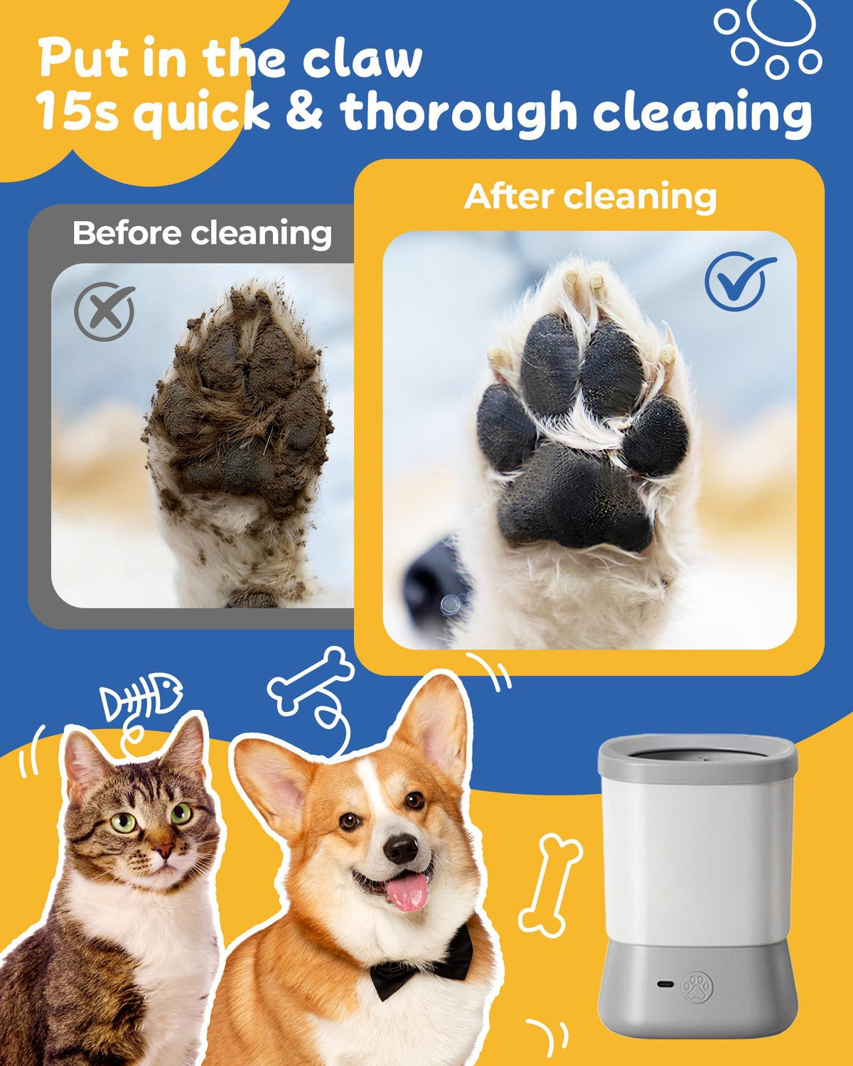 Electric Dog Paw Cleaner for Dogs，2 Speeds Automatic Dog Foot Paw Washer for Medium Large Cat Dog Pet(Blue)