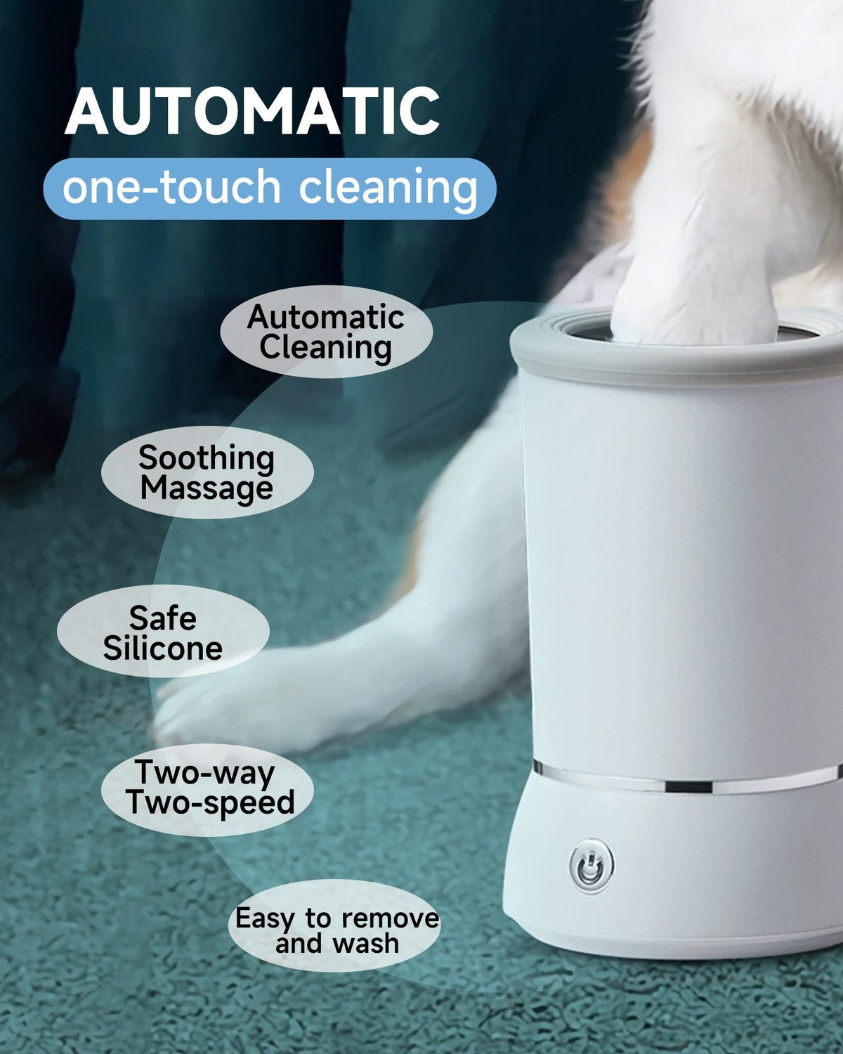 Automatic Dog Paw Cleaner for Dogs，2 Speeds Electric Paw Feet Cleaner for Small Medium Dogs Cats Pet(White)