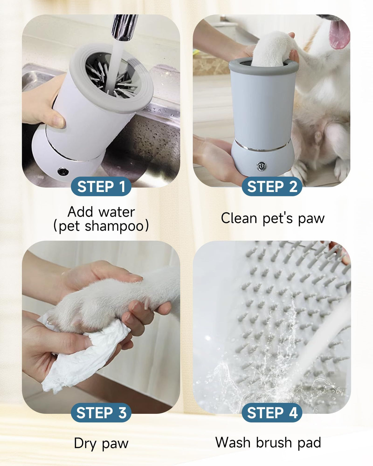 Automatic Dog Paw Cleaner for Dogs，2 Speeds Electric Paw Feet Cleaner for Small Medium Dogs Cats Pet(White)
